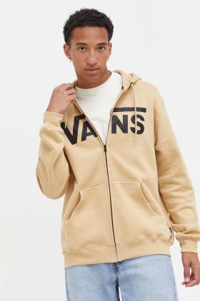 Vans hanorac de bumbac barbati, culoarea bej, cu glugă, cu imprimeu