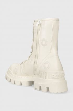 Desigual cizme de piele femei, culoarea alb, cu toc plat, 23WSTP14.1001