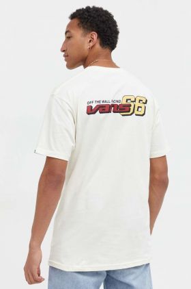 Vans tricou din bumbac culoarea bej, cu imprimeu