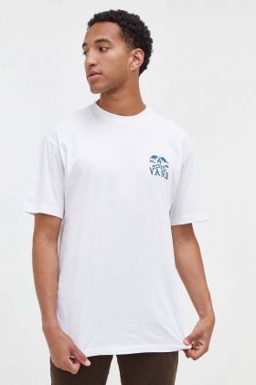 Vans tricou din bumbac culoarea alb, cu imprimeu