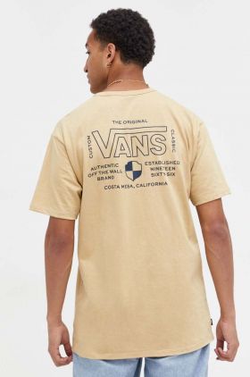 Vans tricou din bumbac culoarea bej, cu imprimeu