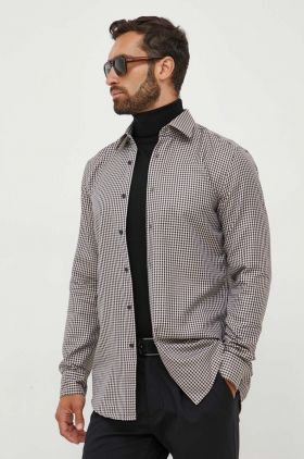 BOSS camasa din bumbac barbati, culoarea bej, cu guler clasic, slim