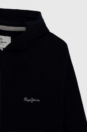 Pepe Jeans hanorac de bumbac pentru copii culoarea albastru marin, cu glugă, neted