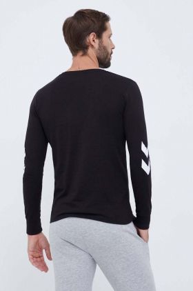 Hummel longsleeve din bumbac culoarea negru, cu imprimeu