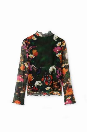 Desigual longsleeve copii culoarea verde, cu turtleneck