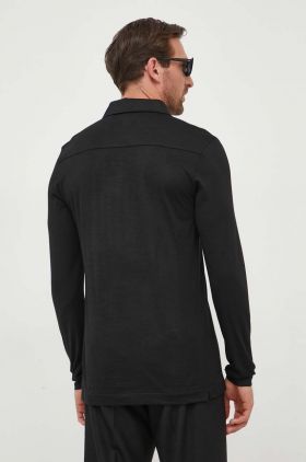 BOSS longsleeve din lana culoarea negru, neted