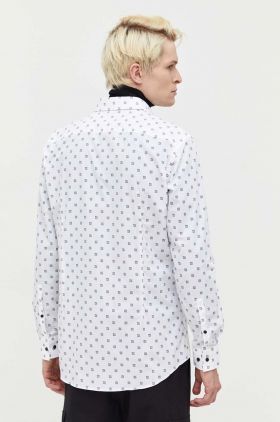 HUGO camasa din bumbac barbati, culoarea alb, cu guler clasic, slim