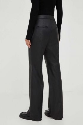 Bruuns Bazaar pantaloni de piele femei, culoarea negru, lat, high waist