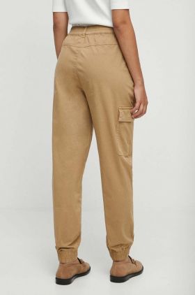 Medicine pantaloni femei, culoarea bej, medium waist