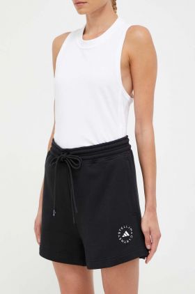 adidas by Stella McCartney pantaloni scurți din bumbac Terry culoarea negru, uni, high waist IK9093