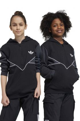 adidas Originals bluza copii culoarea negru, cu glugă, cu imprimeu