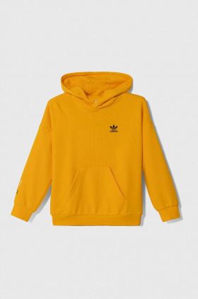 adidas Originals bluza copii culoarea portocaliu, cu glugă, cu imprimeu