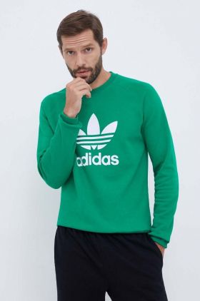 adidas Originals hanorac de bumbac barbati, culoarea verde, cu imprimeu