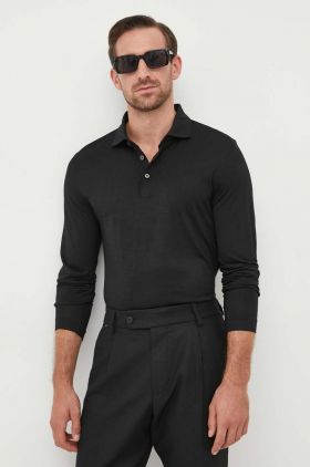 BOSS longsleeve din lana culoarea negru, neted