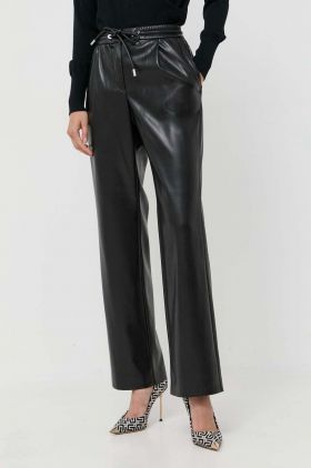 BOSS pantaloni femei, culoarea negru, drept, high waist