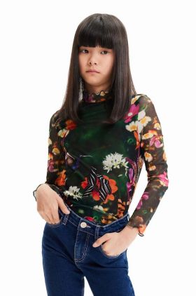 Desigual longsleeve copii culoarea verde, cu turtleneck