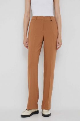 Dkny pantaloni femei, culoarea maro, drept, high waist