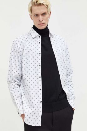 HUGO camasa din bumbac barbati, culoarea alb, cu guler clasic, slim