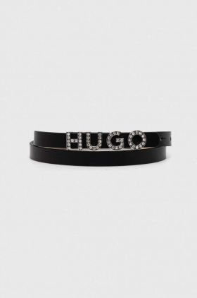 HUGO curea de piele femei, culoarea negru 50503443