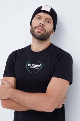 Hummel tricou din bumbac culoarea negru, cu imprimeu