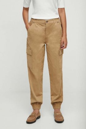 Medicine pantaloni femei, culoarea bej, medium waist