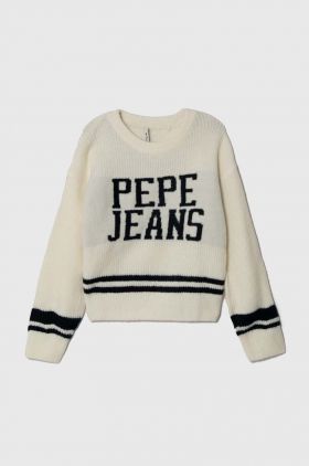 Pepe Jeans pulover pentru copii din amestec de lana culoarea bej, călduros