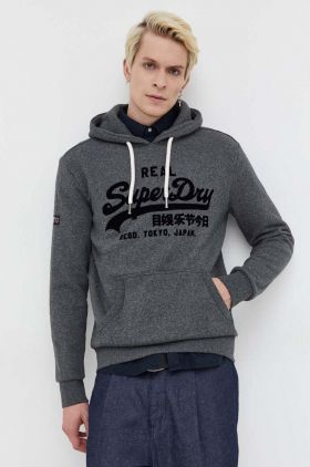 Superdry bluza barbati, culoarea gri, cu glugă, melanj