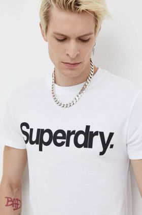 Superdry tricou din bumbac culoarea alb, cu imprimeu