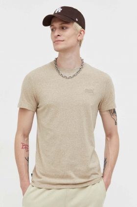 Superdry tricou din bumbac culoarea bej, neted