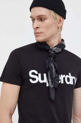 Superdry tricou din bumbac culoarea negru, cu imprimeu