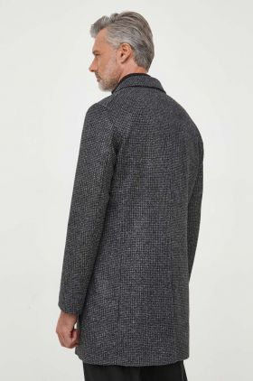 BOSS palton din lana culoarea negru, de tranzitie
