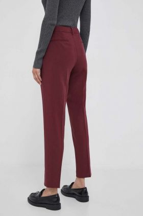 Dkny pantaloni femei, culoarea bordo, drept, high waist