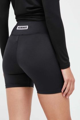 Hummel pantaloni scurți de antrenament Tola culoarea negru, cu imprimeu, high waist