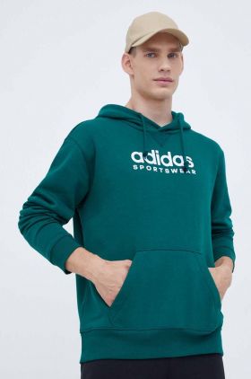 adidas bluza barbati, culoarea verde, cu glugă, cu imprimeu