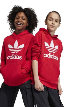 adidas Originals bluza copii TREFOIL culoarea rosu, cu glugă, cu imprimeu