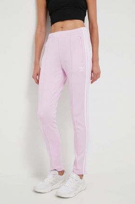 adidas Originals pantaloni de trening culoarea roz, cu imprimeu