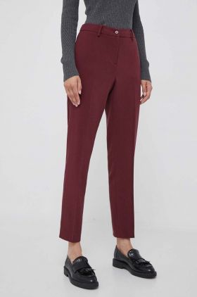 Dkny pantaloni femei, culoarea bordo, drept, high waist