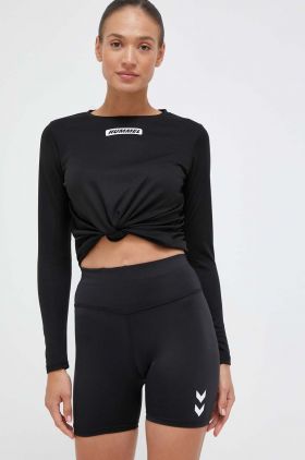 Hummel pantaloni scurți de antrenament Tola culoarea negru, cu imprimeu, high waist