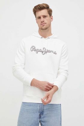 Pepe Jeans hanorac de bumbac Ryan barbati, culoarea alb, cu glugă, cu imprimeu