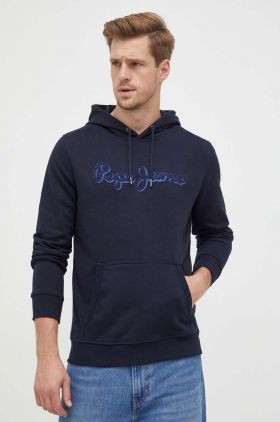 Pepe Jeans hanorac de bumbac Ryan barbati, culoarea albastru marin, cu glugă, cu imprimeu