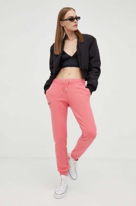 Superdry pantaloni de trening culoarea roz, neted