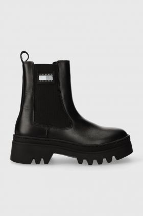 Tommy Jeans ghete chelsea de piele TJW FASHION CHELSEA femei, culoarea negru, cu platforma, EN0EN02295