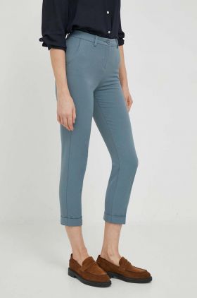 United Colors of Benetton pantaloni femei, culoarea gri, fason tigareta, high waist