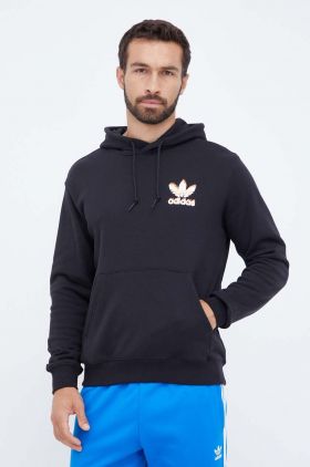 adidas Originals hanorac de bumbac barbati, culoarea negru, cu glugă, cu imprimeu