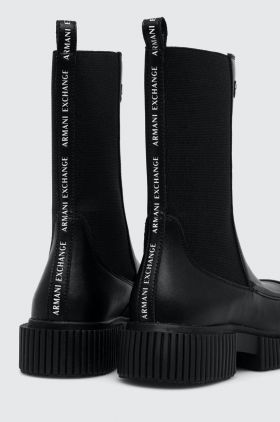 Armani Exchange botine femei, culoarea negru, cu toc plat, XDN027.XV747.K001