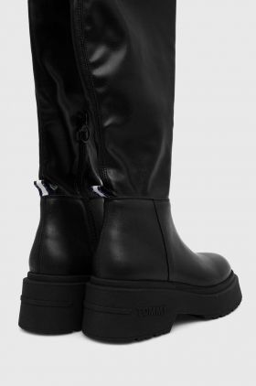 Tommy Jeans cizme TJW OVER THE KNEE BOOTS femei, culoarea negru, cu platforma, EN0EN02254