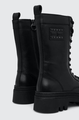 Tommy Jeans bocanci de piele TJW FASHION LACE UP femei, culoarea negru, cu platforma, EN0EN02296