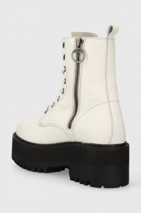 Tommy Jeans bocanci de piele TJW BOOT ZIP UP femei, culoarea alb, cu toc plat, EN0EN02305