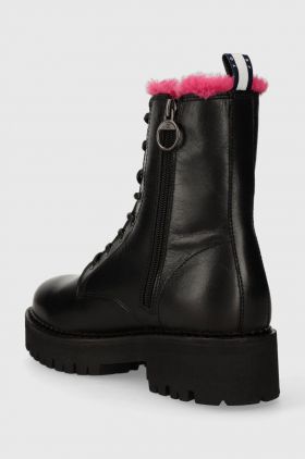 Tommy Jeans bocanci de piele TJW W URBAN BOOT SMOOTH LTR WL femei, culoarea negru, cu toc plat, izolat, EN0EN02402