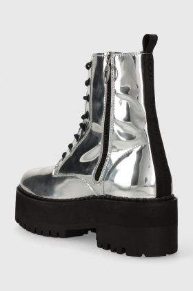 Tommy Jeans botine TJW FLATFORM ZIP UP METALLIC femei, culoarea argintiu, cu platforma, EN0EN02403
